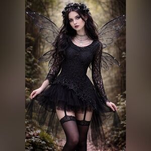 Soulmates Y2K 100% Silk Whimsical Goth Fairy 3D Floral Lace Fitted Top Sz L